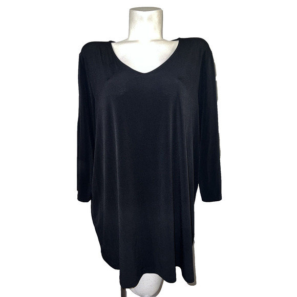 Susan Graver Tops - Susan Graver Top Women's Sz 3X Black V-neck 3/4 Sequined Slit Sleeve Tunic Shirt